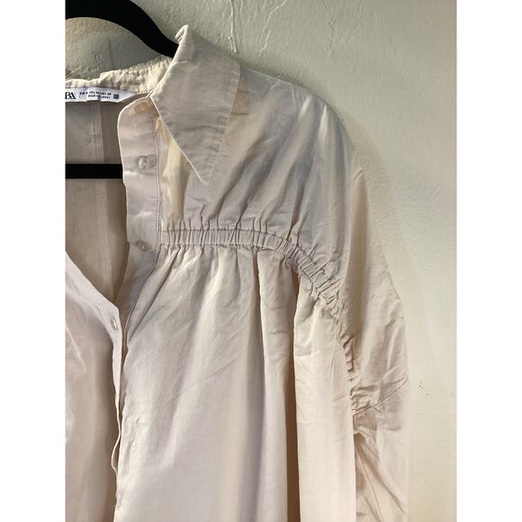 Zara Oversized 100% Cotton Vanilla Color Pleated Smock Blouse Top M V. Cool - Picture 2 of 4